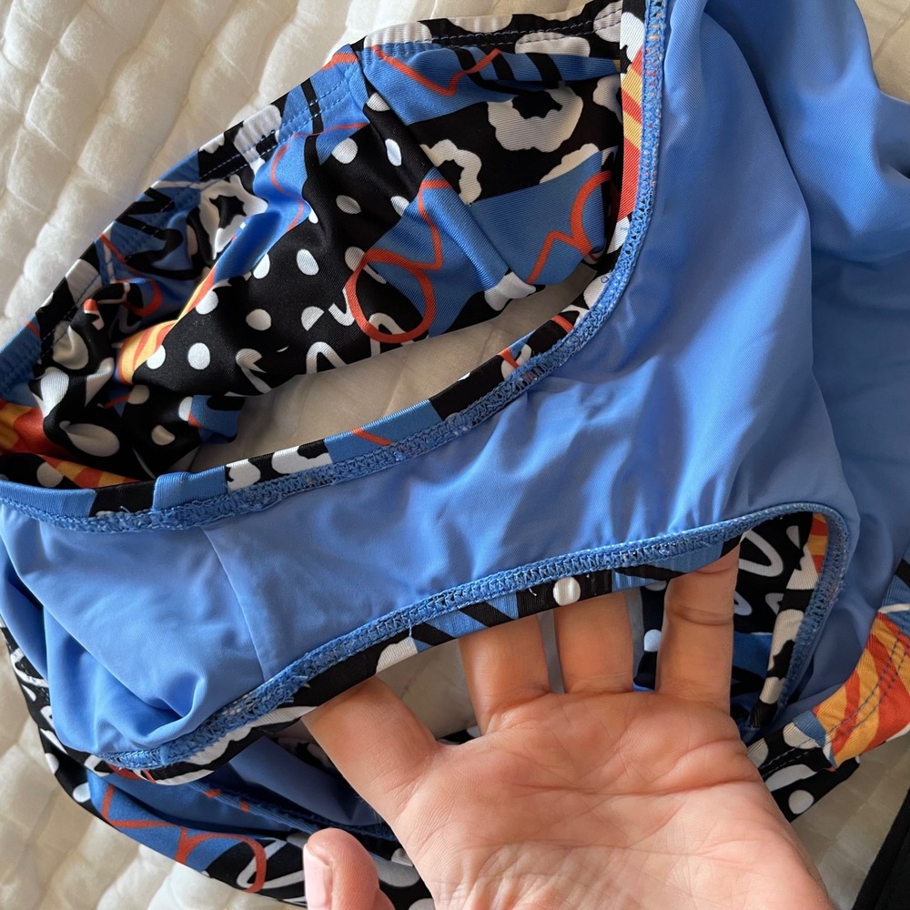 Anthropologie Lysa Seamed Bikini Bottoms Blue Orange Size Medium High Waist Chic - Picture 13 of 16